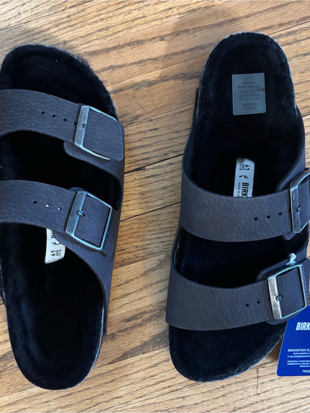 Birkenstock Black Double-Buckle Slide Sandals with Fur - Picture 8 of 9